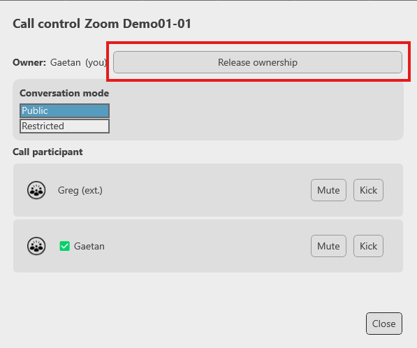 Call Control release Ownership