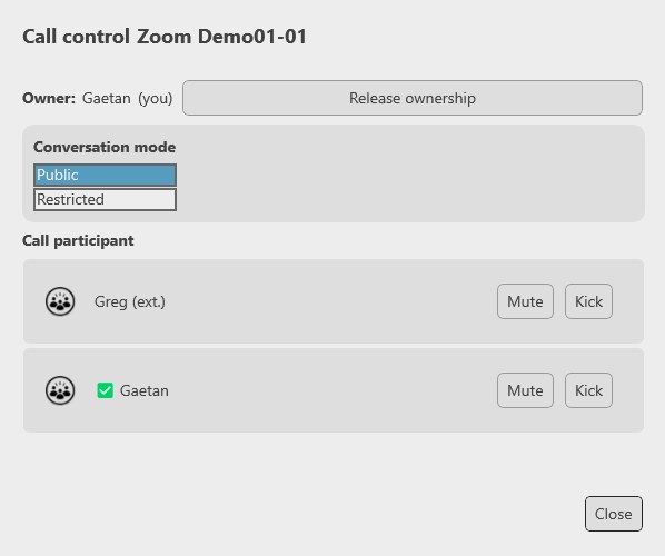 Call Control Panel