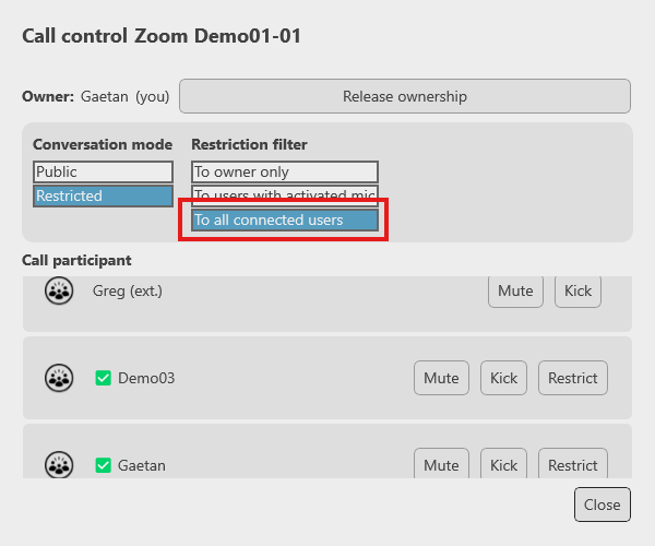 Call Control Restricted