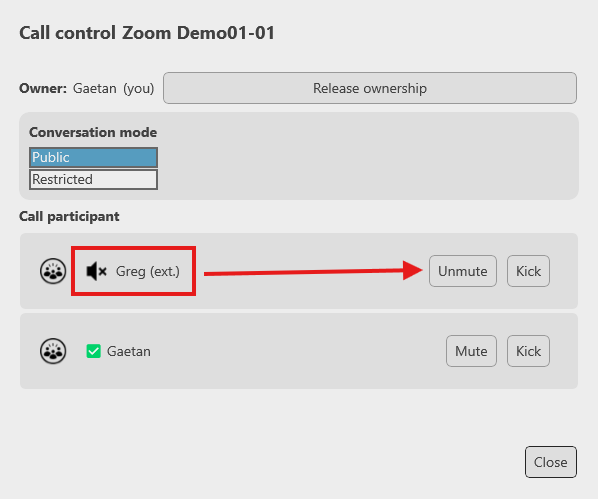 Call Control Ext Unmute